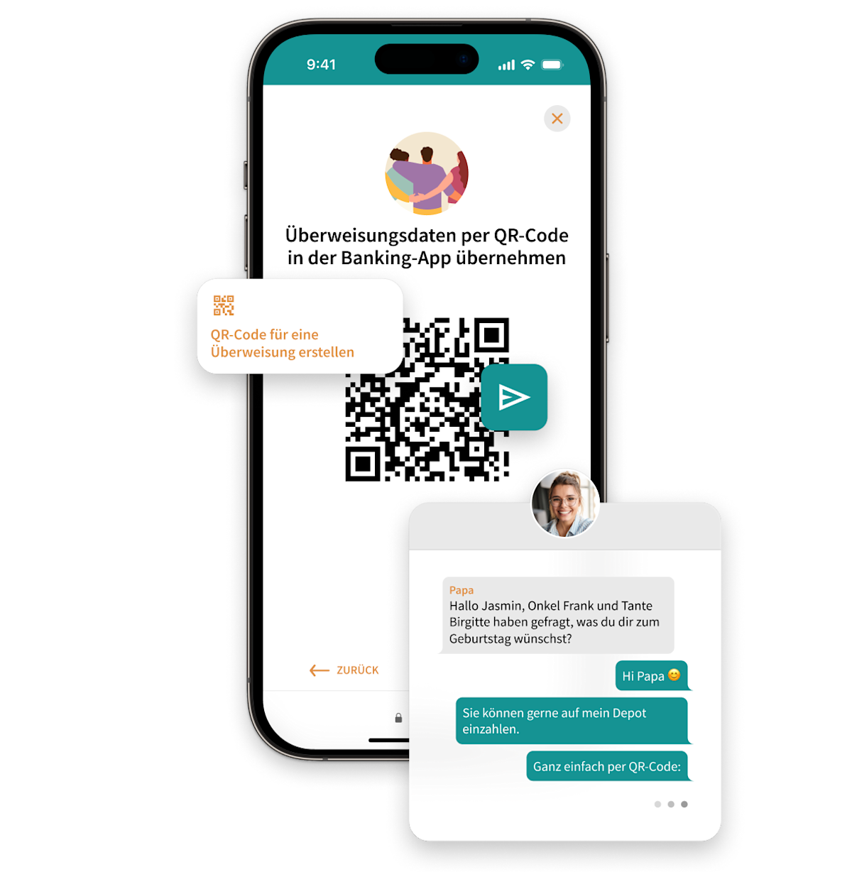 Einladung bequem per Mail, Whatsapp oder QR-Code versenden